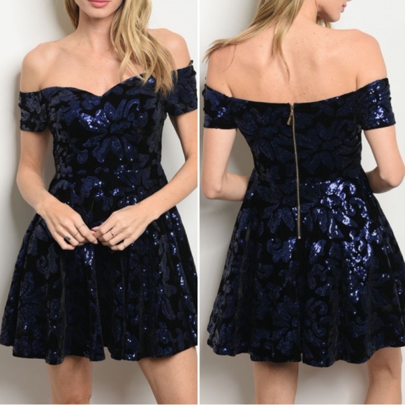 TREND SETTER DIVA BOUTIQUE ITEM Dresses & Skirts - NAVY & BLACK SEQUIN SWEETHEART OFF SHOULDER DRESS